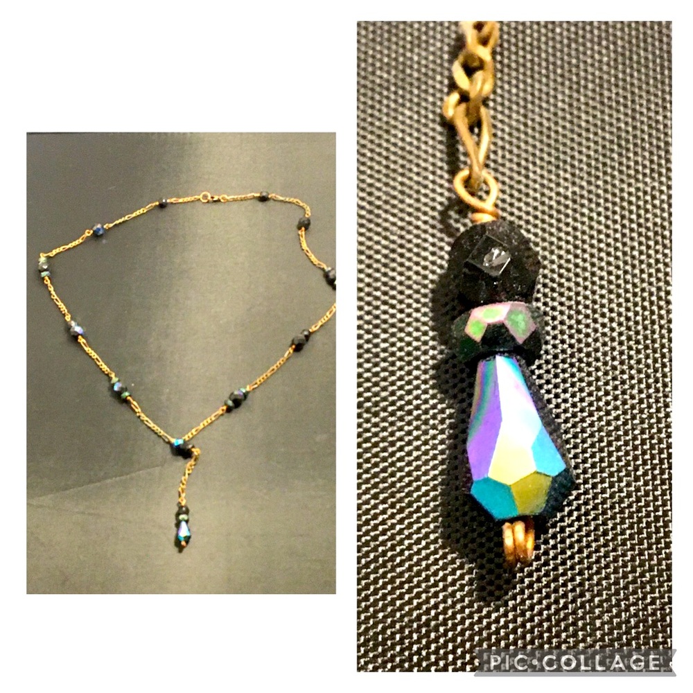 Multicolored crystal and copper wire necklace